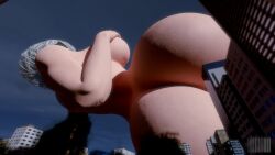 1girls 3d ass barcode1998 big_ass big_breasts blindfold breasts city female female_focus female_only giantess light-skinned_female light_skin low-angle_view macro nier nier:_automata nude nude_female short_hair white_hair yorha_2b