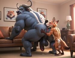 ai_generated anthro anthro_on_anthro anus ass balls big_balls big_penis black_body black_penis booster_rex bovine bull canine chief_bogo daddy disney erect_penis erection fox gay huge_balls huge_cock licking_anus licking_ass male male/male muscular muscular_anthro muscular_male nick_wilde orange_fur penis rimjob rimming rimming_male room water_buffalo yaoi yiff zootopia