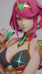 1girls 3d :) ai ai_generated black_bra breasts core_crystal core_crystal_(xenoblade) earrings green_nails grey_background looking_at_viewer monolith_soft nintendo one_color_background perry_cracker pyra pyra_(xenoblade) red_eyes red_hair short_hair smile smiling smiling_at_viewer watermark xenoblade_(series) xenoblade_chronicles_(series) xenoblade_chronicles_2