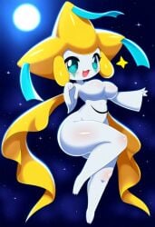 ai_generated anthro anthrofied female flying game_freak jirachi night_sky novelai nude pokemon pokemon_(species) smiling_at_viewer