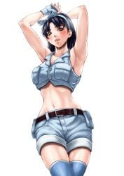 1girls alluring black_hair brown_hair female fingerless_gloves hairband kazama_jun milf namco nito_(artist) shirt shorts tekken tekken_2 tekken_8 tekken_tag_tournament tekken_tag_tournament_2