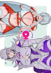 1girls abs arm_cannon before_and_after big_breasts boob_window breast_window cannon clothed clothes clothing coat decepticon female female_only genderswap_(mtf) hat humanformers humanized large_breasts megatron megatronus muscular muscular_female po112_g red_eyes rule_63 sharp_teeth solo tight_clothing transformers transformers_prime villain villainess white_hair