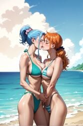 2girls ai_generated animecity female female_only kissing nami_(one_piece) nefertari_vivi one_piece yuri