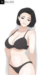 black_hair bra brown_eyes itadori_kaori jujutsu_kaisen kenjaku light-skinned_female light_skin milf mommy short_hair smile tagme tim_heyderich underwear