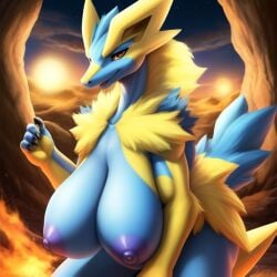 ai_generated anthro big_breasts frosting.ai game_freak manectric nintendo pokemon pokemon_(species)