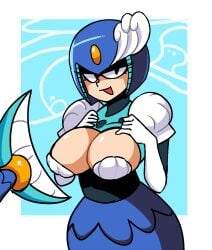 1girls 2020s 2022 android big_breasts breasts cleavage female helmet highres large_breasts looking_at_viewer mega_man mega_man(classic) mermaid monster_girl piroeoe robot robot_girl splash_woman wide_hips