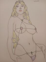 1girls aphrodite_(smite) big_breasts bikini blonde_hair european_mythology goddess greek_mythology hi-rez_studios micro_bikini mythology nghiluu pinup sketch smite solo