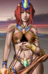 1girls african_mythology alternate_costume big_breasts dark-skinned_female dark_skin egyptian_mythology goddess hastyturtle hi-rez_studios instakill_neith middle_eastern_mythology mythology neith_(smite) nipples red_hair see-through see-through_clothing smite