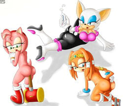 3girls amy_rose bpq00x hammer high_heel_boots high_heels multiple_girls object_insertion piko_piko_hammer rouge_the_bat sonic_(series) tikal_the_echidna