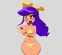 big_breasts big_hips big_thighs breasts hat hips_wider_than_shoulders large_breasts large_hips large_thighs long_hair noise-chan peppina_and_the_magical_tower_of_pizza pizza_tower purple_hair red_eyes thighs yellow_glasses yellow_underwear