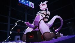 ai_generated anal balls bondage collar cum cumshot erection fishnets goth goth_makeup handsfree_ejaculation male_only mewtowo_(shadman) mewtwo penis pokemon pokemon_(species) spikes stockings sybian vibrator