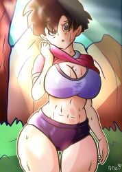 1girls alternate_costume anime big_breasts black_hair blue_eyes breasts color completely_nude_female dragon_ball dragon_ball_z female female_only huge_breasts large_breasts muscles muscular muscular_female niloplantita short_hair sports_bra tomboy twitter videl videl_(short_hair)