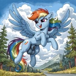 1futa ai_generated balls blue_body blue_fur cutie_mark equid equine feral friendship_is_magic fully_sheathed futanari gynomorph hasbro horse intersex my_little_pony pegasus penis penis_tip pink_eyes pony rainbow_dash_(mlp) rainbow_hair sheath sheathed smile wings