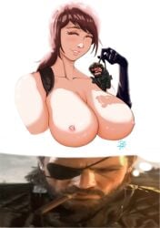 big_boss big_breasts metal_gear_solid metal_gear_solid_v ponytail quiet_(metal_gear) smile venom_snake