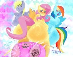 absurd_res anthro anus areola ass big_butt biped breasts derp_eyes derpy_hooves equid equine featureless_breasts female fluttershy_(mlp) fragomatesh friendship_is_magic genitals group hair hasbro hi_res huge_butt looking_back mammal my_little_pony mythological_creature mythological_equine mythology nipples nude pegasus pink_hair pussy rainbow_dash_(mlp) thick_thighs trio wings yellow_body