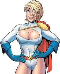 amanda_conner big_breasts blonde_hair blue_eyes boob_window cape cleavage_cutout comic cropped dc dc_comics hand_on_hip heroine huge_breasts karen_starr kryptonian leotard lipstick looking_at_viewer official_art pose power_girl red_lipstick revealing_clothes seductive seductive_eyes seductive_look seductive_smile smile superheroine thick_thighs thighs tight_clothing transparent_background