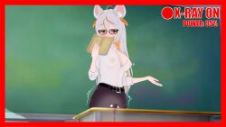 3d blush breasts breasts_visible_through_clothing classroom cleavage female female_only grey_hair hiding_face looking_at_viewer mole mole_on_breast motion_lines nipple_outline nipples_visible_through_clothing open_shirt orange_eyes pubic_hair rat_girl rat_tail ratsukare see-through_clothing teacher vibrator vibrator_in_pussy vibrator_under_clothes vtuber weebdungeon x-ray