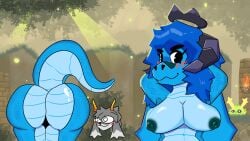 anthro ass atlyss big_breasts big_butt blush breasts digital_drawing_(artwork) digital_media_(artwork) exhibitionism female hi_res kobold kubold_(atlyss) lagomorph leporid looking_at_viewer mammal poon_(atlyss) pose presenting presenting_hindquarters rabbit scales scalie snowantlers solo