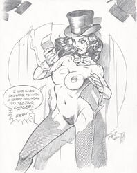 1990s 1998 1girls 20th_century dc female female_only fil_moy human jeff_moy monochrome solo straight_hair tagme vanishing_clothes zatanna