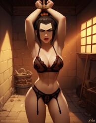 ai_generated avatar_the_last_airbender azula before_sex bondage dark_hair handcuffs lingerie tied_up voloeil