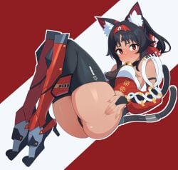 animal_ears ass black_hair breasts double_tail female hoyoverse maidcousin nekomiya_mana solo tagme tails tan_skin upskirt zenless_zone_zero