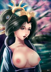 1girls asian_mythology big_breasts black_hair chang'e_(smite) chinese_mythology goddess hi-rez_studios light-skinned_female light_skin mythology robcv smite solo topless