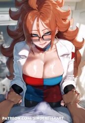 1boy1girl ai_generated android_21 android_21_(human) big_breasts breasts_bigger_than_head bulge bulge_through_clothing busty curvaceous dark-skinned_male dragon_ball dragon_ball_fighterz female huge_breasts imminent_oral imminent_sex interracial large_breasts patreon patreon_url patreon_username sinderellaart tease teasing thick voluptuous voluptuous_female