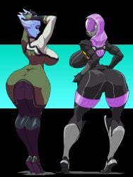 2girls alien alien_girl alien_humanoid asari ass big_ass big_breasts bioware blue-skinned_female blue_body breasts bust busty chest curvaceous curvy curvy_figure digital_media_(artwork) electronic_arts female hair_tentacles hips hourglass_figure huge_ass huge_breasts humanoid large_ass large_breasts legs liara_t'soni mass_effect mature mature_female pseudo_hair purple-skinned_female purple_body purple_skin quarian slim_waist tali'zorah_nar_rayya tentacle_hair theoverloader thick thick_hips thick_legs thick_thighs thighs voluptuous voluptuous_female waist wide_hips