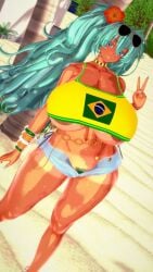 1girls beach big_breasts big_thighs brazil brazilian brazilian_female brazilian_miku breasts busty codeyumi female female_only gigantic_breasts hatsune_miku huge_breasts huge_thighs koikatsu large_breasts large_thighs massive_breasts navel peace_sign thick_thighs thighs twintails v_sign vocaloid voluptuous