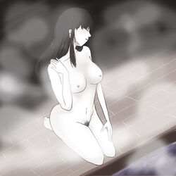 1girls black_hair completely_nude completely_nude_female eyes_closed female female_only full_body kneeling large_breasts long_hair monoe naked naked_female nude nude_female pale-skinned_female pale_skin pubic_hair smile solo solo_female white_skin yume_nikki