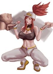 1girls abs after_blowjob after_fellatio akali athletic athletic_female blowjob boots cap cleavage cleavage_window clothed_female clothed_female_nude_male cock crouching cum cum_dripping_from_mouth cum_dripping_from_penis cum_in_mouth dominant_female faceless_male female female_abs female_focus gloves jewelry k/da_akali_prestige_edition k/da_series league_of_legends looking_at_viewer penis ponytail prestige_skin red_eyes red_hair smaller_penis tied_hair