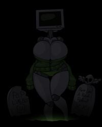 2d angel_wings animated cleavage female grave humanoid image_sequence large_breasts limebot limebreaker original_character panties robot robot_girl robot_humanoid screen_face sweater tombstone wings