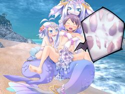 1boy 2girls elle femdom luka_(mon-musu_quest!) malesub mermaid mermaid_queen monster_girl monster_girl_quest straight