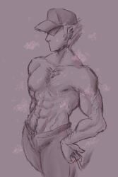 1boy abs bro_strider cap half-dressed hat homestuck muscles ohitskampan sunglasses topless topless_male