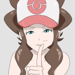 excited excited_expression excited_female excited_for_sex game_freak gesture girl hand_on_head hilda_(pokemon) hypertron nude nude_female pokemon profile silence_gesture smile trainer