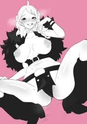 breasts breasts_out female female_only konbu_terara large_breasts legs_spread nami_(one_piece) nami_(one_piece)_(elbaf) nipples one_piece one_piece_arc_elbaf post-timeskip solo_female squatting