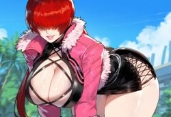 1girls ai_generated bending_over bent_over big_ass big_breasts breasts clothed creamy_ai fat_ass female fishnets hanging_breasts huge_ass huge_breasts jacket king_of_fighters light-skinned_female light_skin long_hair long_sleeves looking_at_viewer ponytail red_hair seductive_look seductive_pose shermie_(kof) skirt smiling smiling_at_viewer thick thick_legs thick_thighs thighs tied_hair tight_clothes voluptuous voluptuous_female