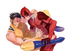 2boys claw_(weapon) clothed_sex deadpool deadpool_&_wolverine_(2024) gay licking_lips looking_at_another marvel marvel_cinematic_universe marvel_comics mask pectorals penis sex stab superhero_costume talkold2 torn_clothes wolverine_(x-men) x-men yaoi