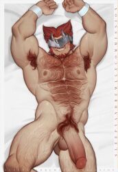 abs andrewllz_(sleepyandrewllz) armpit_hair balls bara beard biceps big_balls big_penis daddy digimon gankoomon hairy_chest male male_nipples male_only male_pubic_hair manly mature_male muscular_male nipples nude pecs penis watermark