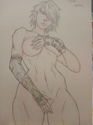 1girls athletic athletic_female bellona_(smite) black_hair covering_breasts european_mythology goddess hi-rez_studios mythology nghiluu nude roman_mythology short_hair sketch smite