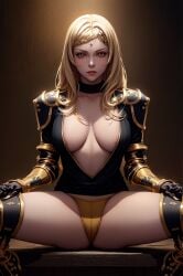 ai_generated blonde_female blonde_hair breasts cleavage drag-on_dragoon_3 drakengard_3 female female_only five_(drag-on_dragoon) five_(drakengard) large_breasts looking_at_viewer open_legs pale-skinned_female pale_skin panties thighs yellow_eyes yellow_panties