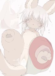 brown_fur closed_eyes cum flat_chest furry highres nanachi_(made_in_abyss) nipples open_mouth spread_legs tatososu tearing_up white_hair