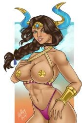 1girls athletic athletic_female babylonian_mythology big_breasts black_hair dark-skinned_female dark_skin deity female_only goddess hi-rez_studios huge_breasts ishtar_(smite) mesopotamian_mythology middle_eastern_mythology mythology nipple_pasties pinup public_domain smite solo wllhunterllw