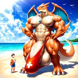 1boy 1male 3_toes 4_fingers abs ai_generated anthro anthro_only balls ballsack barely_contained beach blue_eyes bodybuilder broad_shoulders bulge casual casual_boner cock dick erection_under_clothes giant hands_on_hips hard_nipples huge_ears huge_muscles hyper hyper_balls hyper_bulge hyper_penis lifeguard male male_nipples male_only manly mega_charizard_y mega_evolution muscular muscular_anthro muscular_arms muscular_ass muscular_legs muscular_male muscular_shoulders muscular_thighs nai_diffusion nipples outdoors pecs penis penis_bigger_than_body pokemon pokemon_(species) proud_of_his_cock public skimpy solo solo_focus solo_male speedo_only standing tenting testicles thick_arms thick_body thick_legs thick_thighs tight_fit useless_clothing veiny_penis veiny_testicles whistle wide_hips