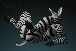 3d_(artwork) animal_genitalia anthro anus arkadios balls blue_eyes digital_media_(artwork) equid equine equine_anus equine_genitalia fingers genitals hooved_fingers hooves male male/male mammal simple_background solo tail unfinished zebra