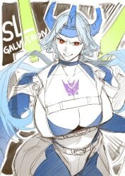 belt big_breasts boob_window breast_plate breast_window breasts clothed clothes clothing coat crown decepticon galvatron genderswap_(mtf) humanformers humanized logo megatron po112_g red_eyes rule_63 thight_clothing transformers transformers_energon unicron_trilogy villain villainess white_hair wings