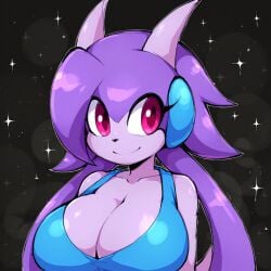 ai_generated anthro aquatic_dragon big_breasts civitai dragon female female_protagonist freedom_planet looking_at_viewer low_effort off_model poor_quality sash_lilac video_games water_dragon xerberus0