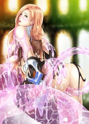 blonde_hair blush breasts clothed_sex clothing female final_fantasy final_fantasy_xiii jihl_nabaat long_hair open_mouth penetration pussy restrained sex slime_monster tentacle torn_clothes vaginal_penetration