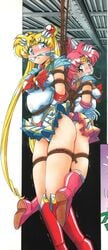 2girls age_difference arms_behind arms_behind_back back-to-back back_to_back bishoujo_senshi_sailor_moon blonde_hair blue_eyes blush bondage boots bound_legs box_tie breast_bondage breasts chibi_usa choker cleave_gag cloth_gag double_bun earrings elbow_gloves female gag gagged gloves high_resolution human jewelry magical_girl mother_and_daughter multiple_girls multiple_subs pink_boots pink_hair red_eyes rope sailor_chibi_moon sailor_moon sailor_senshi sailor_senshi_uniform short_twintails straight_hair suspension sweat tears thirty_saver_street tiara tied_hair tied_up trembling twintails usagi_tsukino