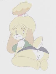 2d animal_crossing anthro anus ass canine dog female female_only fur isabelle_(animal_crossing) looking_at_viewer looking_back mammal nintendo office_lady pussy robbonp solo video_games